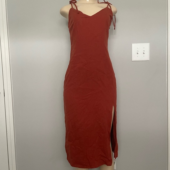 NWT - Abercrombie & Fitch - Red Orange Cotton Midi Dress - Size XS Tall - Picture 1 of 3